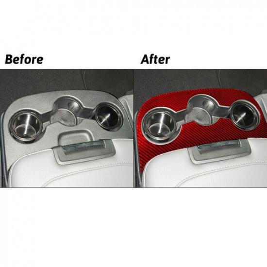 For RAM 1500 Red Carbon Fiber Interior Center Armrest Cupholder Cover Trim