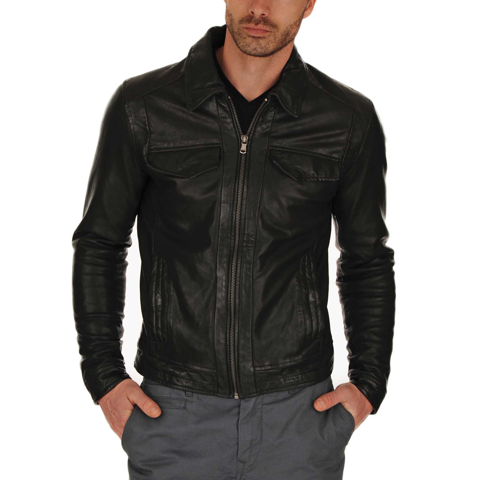

SkinOutfit Men s Genuine Lambskin Black Leather Jacket Stylish Motorcycle Bomber Biker Outerwear MJ 67 XXXL чорний