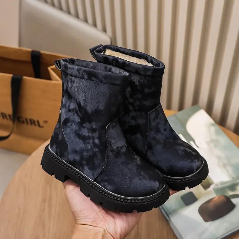 2024 Winter New Children Cotton Boots Warm Thicken Girls Boots Fashion Slip on Kids Snow Boots Soft Sole Non-slip Mid Calf Boot