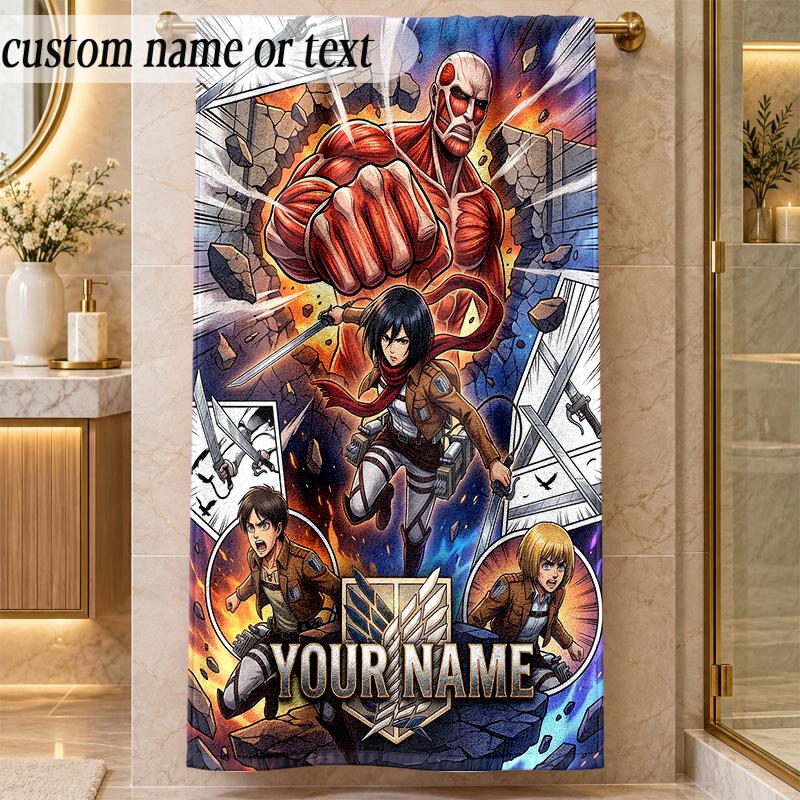 Beach TowelAttack on Titan Custom Name Text Personalized Soft Towel for Beach Pool Indoor Home Decor Gift