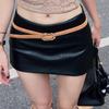Crocodile Print Black Leather Mini Skirt - Slim Fit, Hip-Hugging, Early Autumn Style for Petite Women