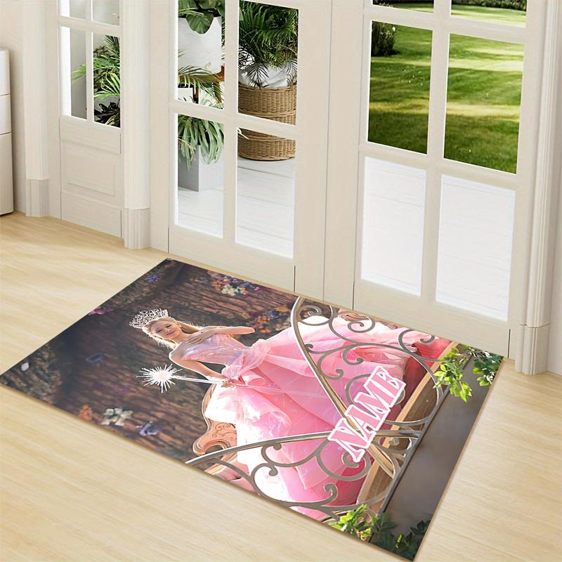 Custom Name Princess Pink Gown Carpet Rug Customizable Soft Washable Anti-Slip Home Living Room Sofa Mats Personalized Rug. 0909337