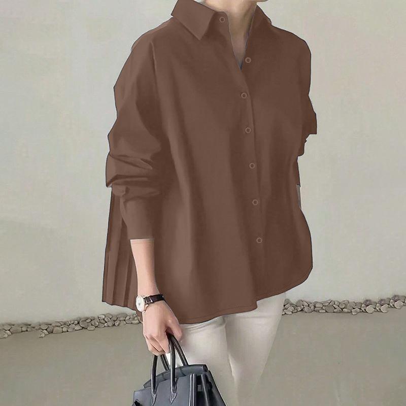 

ZANZEA Женская свободная повседневная блузка с отложным воротником и длинным рукавом 5XL светло-коричневого