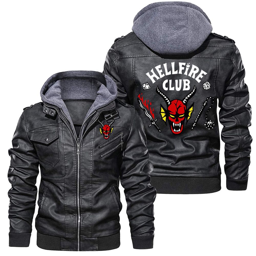 Spring and Autumn Thin Jacket Men's European Size Car Logo Pu Motorcycle Leather Hell Fire American Drama Printed Jacket