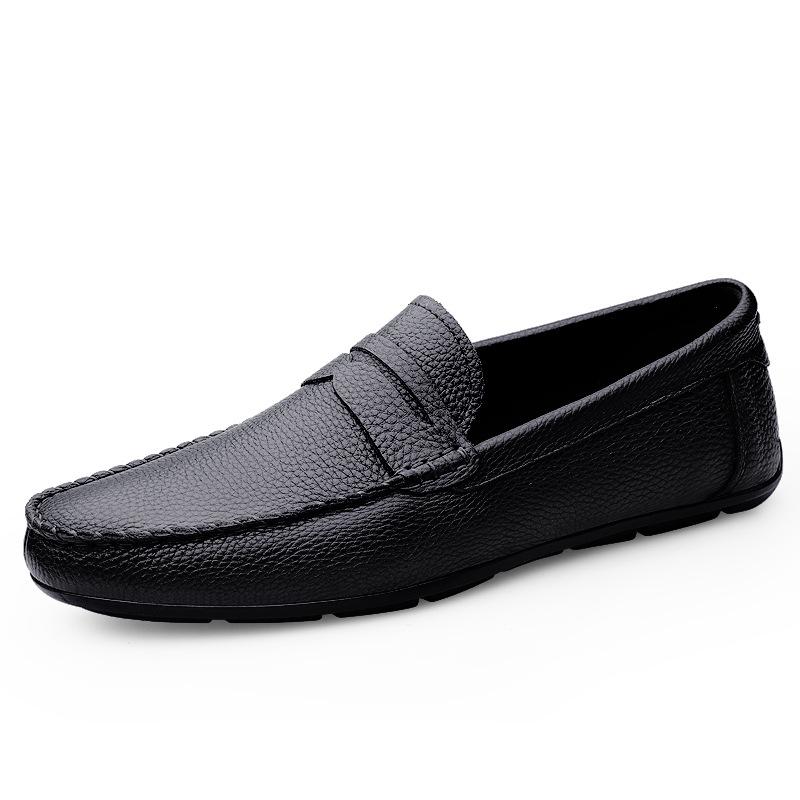 Men's Genuine Leather Slip-On Loafers - Spring/Summer Driving Shoes, Cowhide, Large Sizes Available