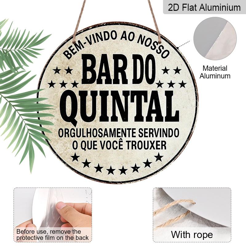 2D Flat, 1pc Vintage Portuguese "Bar Backyard" Aluminum Sign - 7.87x7.87 Inch Round Wall-Mountable Retro Metal Plaque Suitable for Bars, Restaurants