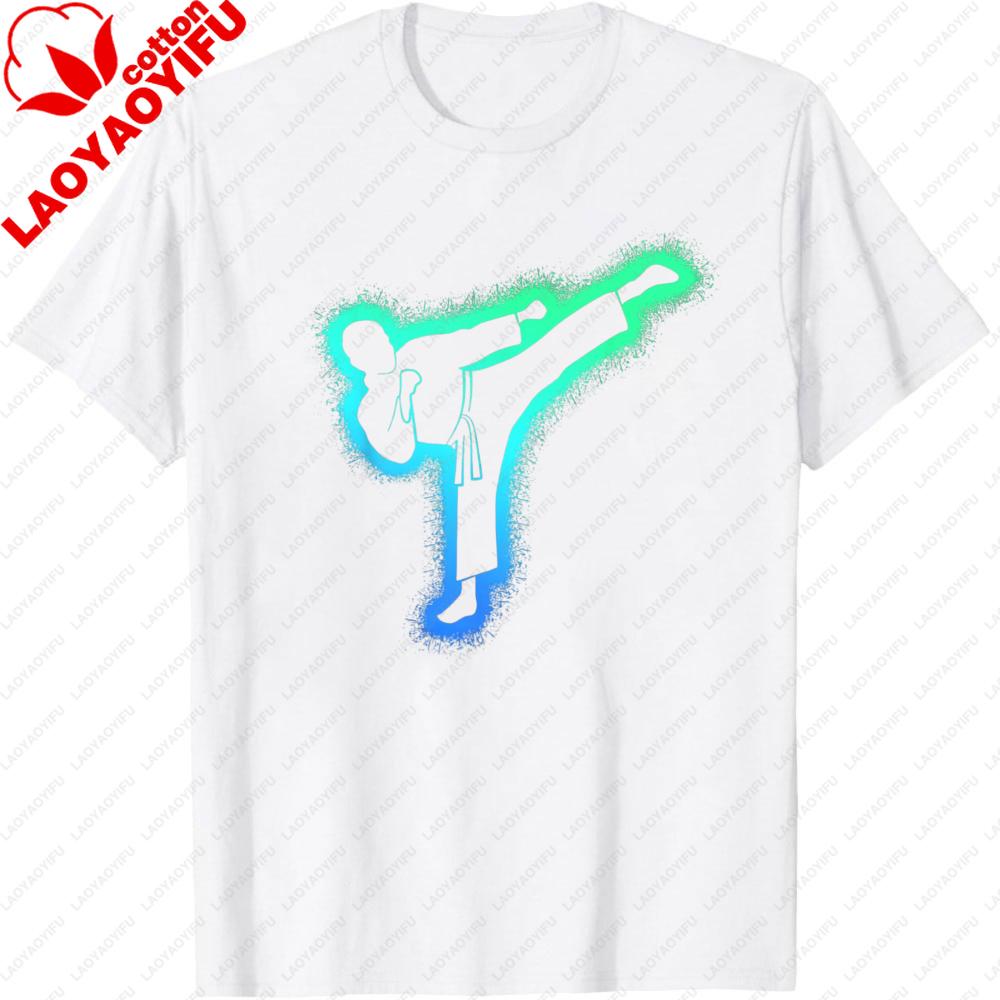 Men TShirt Karate Kick Design Summer Casual Short Sleeve Cotton Fashion Top for Men Streetwear Gift Idea Sporty Style