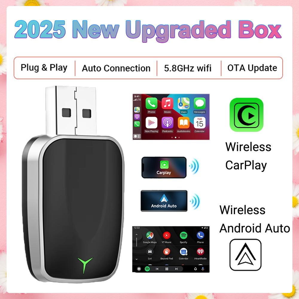 New Wireless CarPlay Android Auto Adapter 2in1 Smart Mini Box USB Plug&Play Bluetooth WiFi Fast Connect Universal Carplay Box