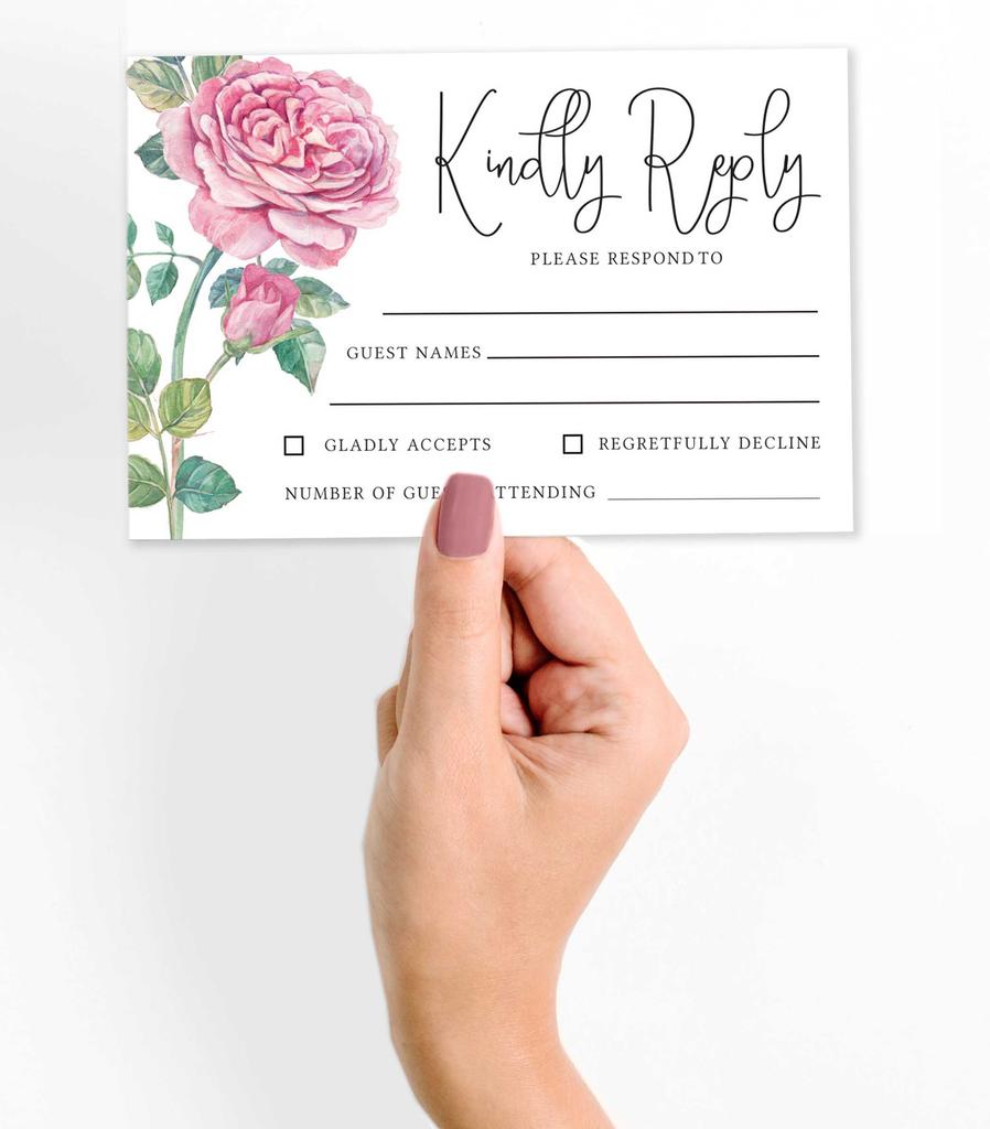Inkdotpot 50 Blank RSVP Cards With White Envelopes Floral 4"x6" Response Cards-RSVP Reply Card For Wedding-Bridal Shower-Baby Shower-Rehearsal
