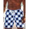 Summer Men's Striped Checked 3D Printed Beach Shorts