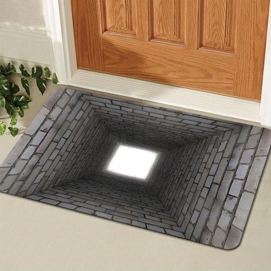 3D Optical Illusion Rug Realistic Visual Trap Doormat Endless Abyss Entrance Rug Non-Slip Floor Mat for Bedroom Bathroom Living Room