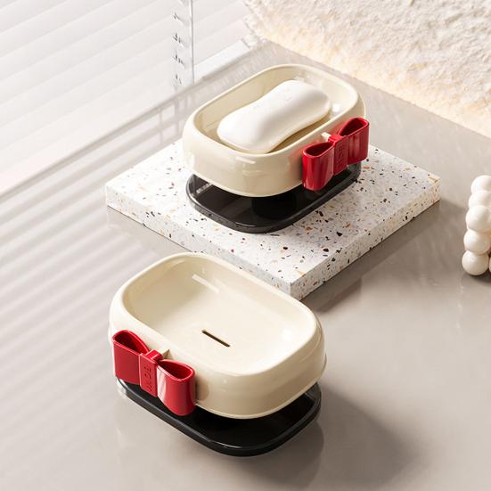 Red Bow Soap Dish Travel Soap Case with Draining Holes Soap Bar Holder Keeps Soap Dry And Hygienic for Bathroom Sink Camping