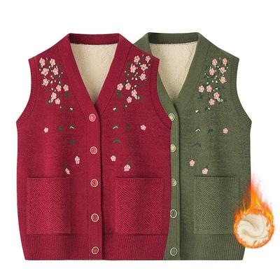 Grandma's Autumn Winter Embroidered Vest Design Plus Velvet Knitwears