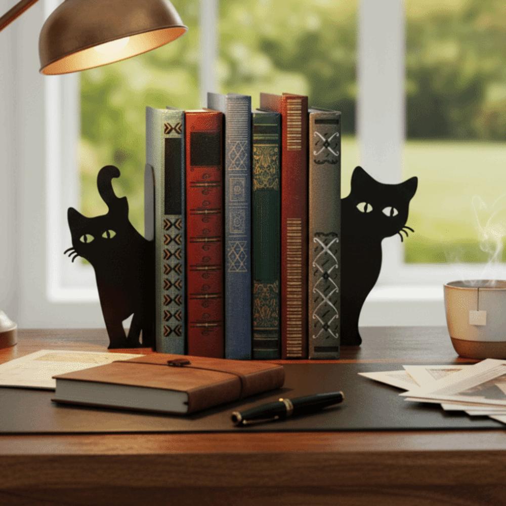Black Metal Metal Bookend Versatile Book Holder Special Cat Bookend  Office Bookshelf