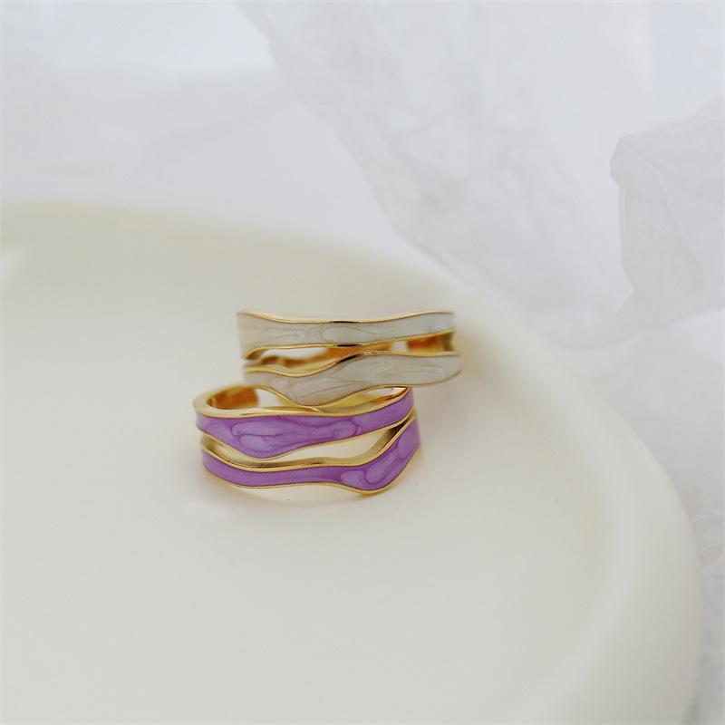 Geometric Enamel Smoke-Effect 18K Gold Plated Ring - Trendy Cool Style
