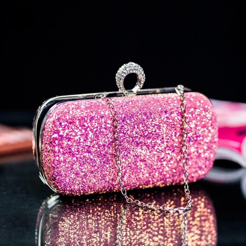 Evening Pink Clutch Designer Bags Women Luxury Purse Bling Sequins Handbag Fashion Shoulder Crossbody Small Phone Bag