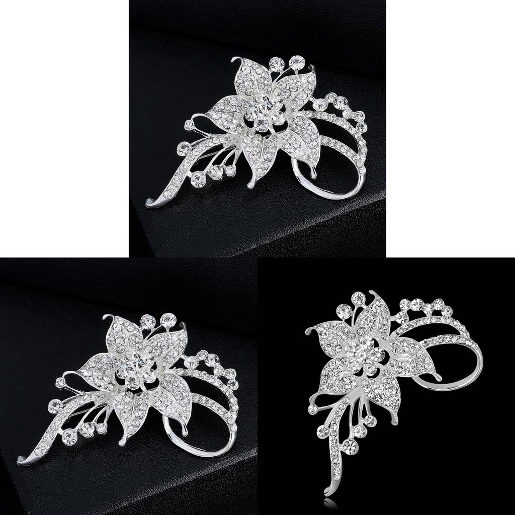 Alloy Leaf Brooch Pin With Rhinestones For Women Spring Fashion Jewelry