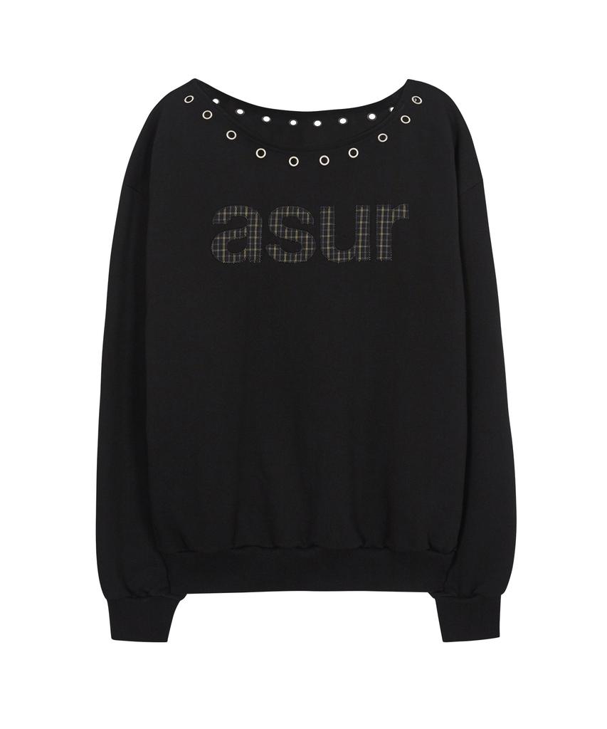 Aejeuyua Au One-Shoulder Boat Neck Sweatshirt Black