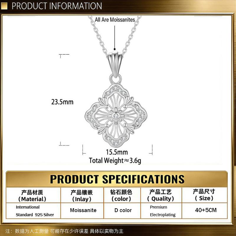 925 Sterling Silver Lucky Four-Leaf Clover Necklace for Women Light Luxury Jewelry Full Diamond Pendant Versatile Clavicle Chain