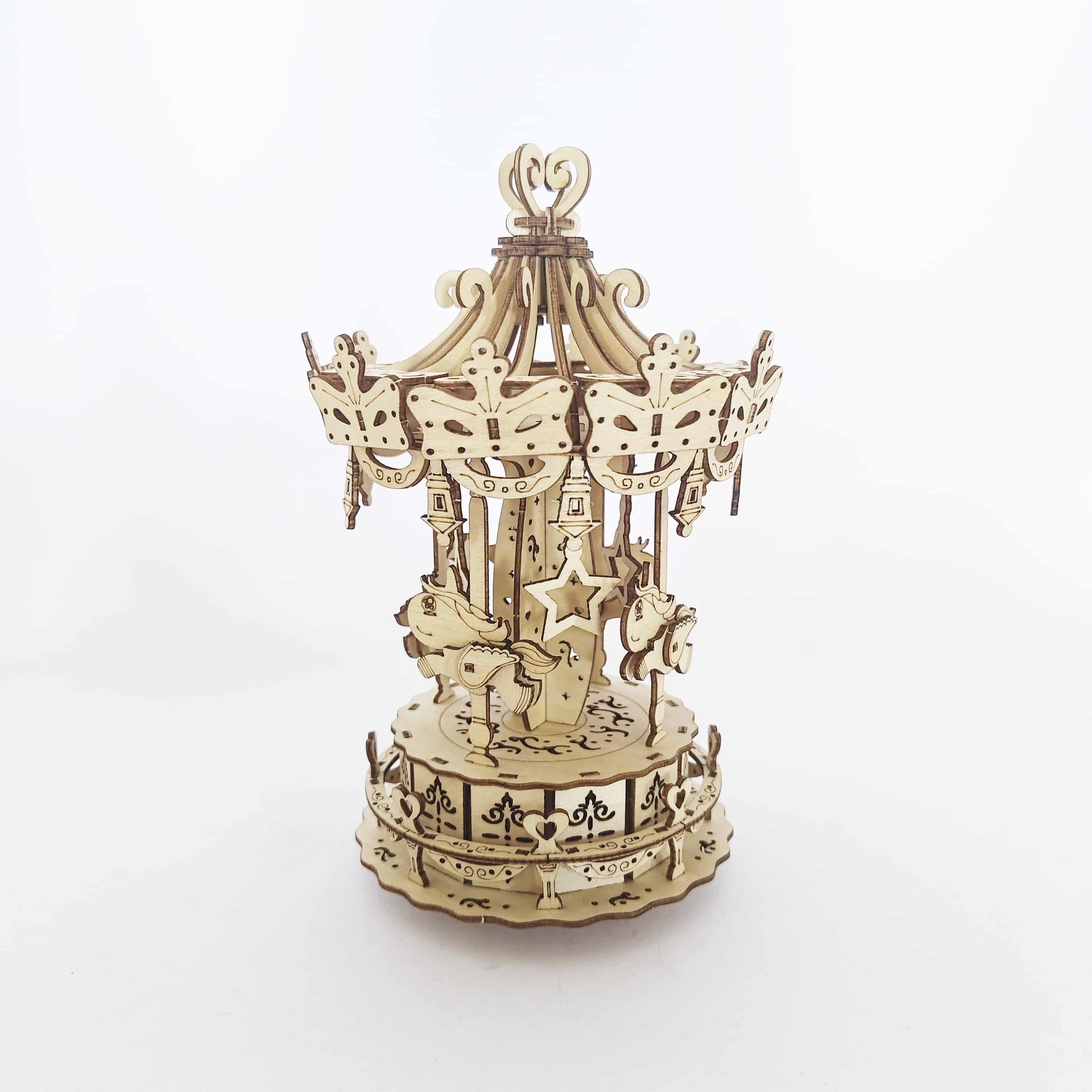 

Adult 3D Wooden Puzzle: Troy Carousel Handmade DIY Craft Model Kit Birthday and Christmas Gift for Women білий