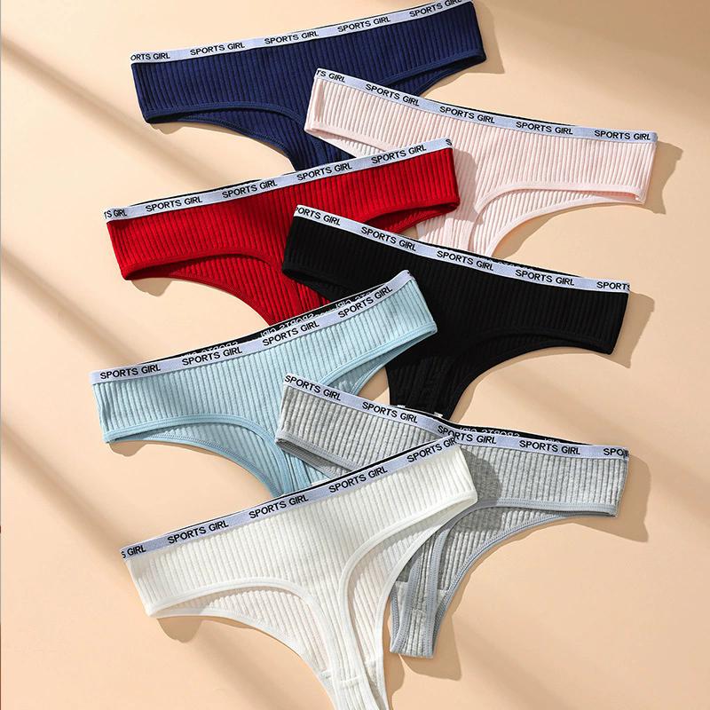 7PCS Women Thongs Sexy Underwear Low Waist Panties Girls Sport Briefs Cotton G-String Breathable Ladies Panty Female Lingerie