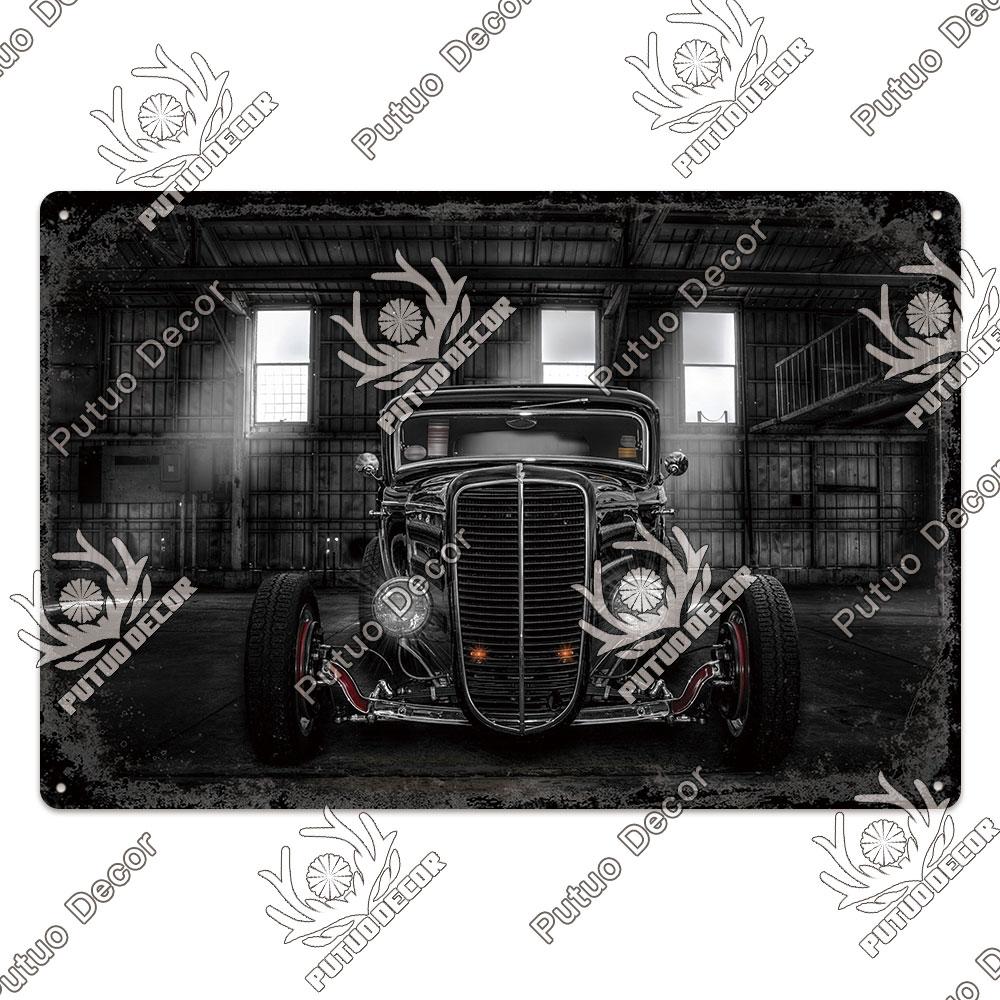 Putuo Decor Classic Cars Retro Plaque Metal Plate Vintage Tin Sign for Garage Man Cave Home Wall Art Decoration Car Posters