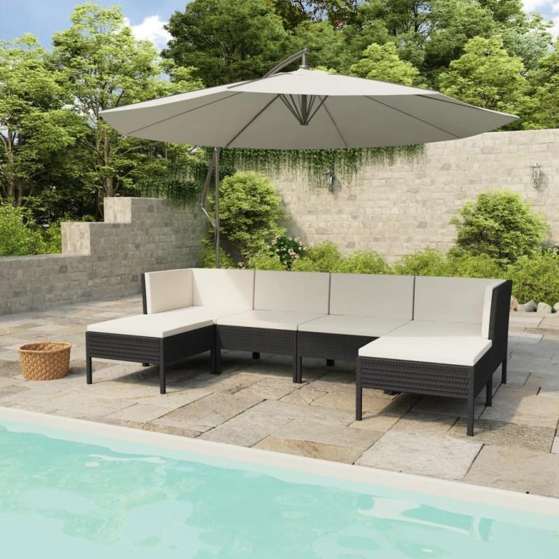 Día y Noche - Día y Noche Set de muebles de jardín 6 pzas y cojines ratán sintético negro