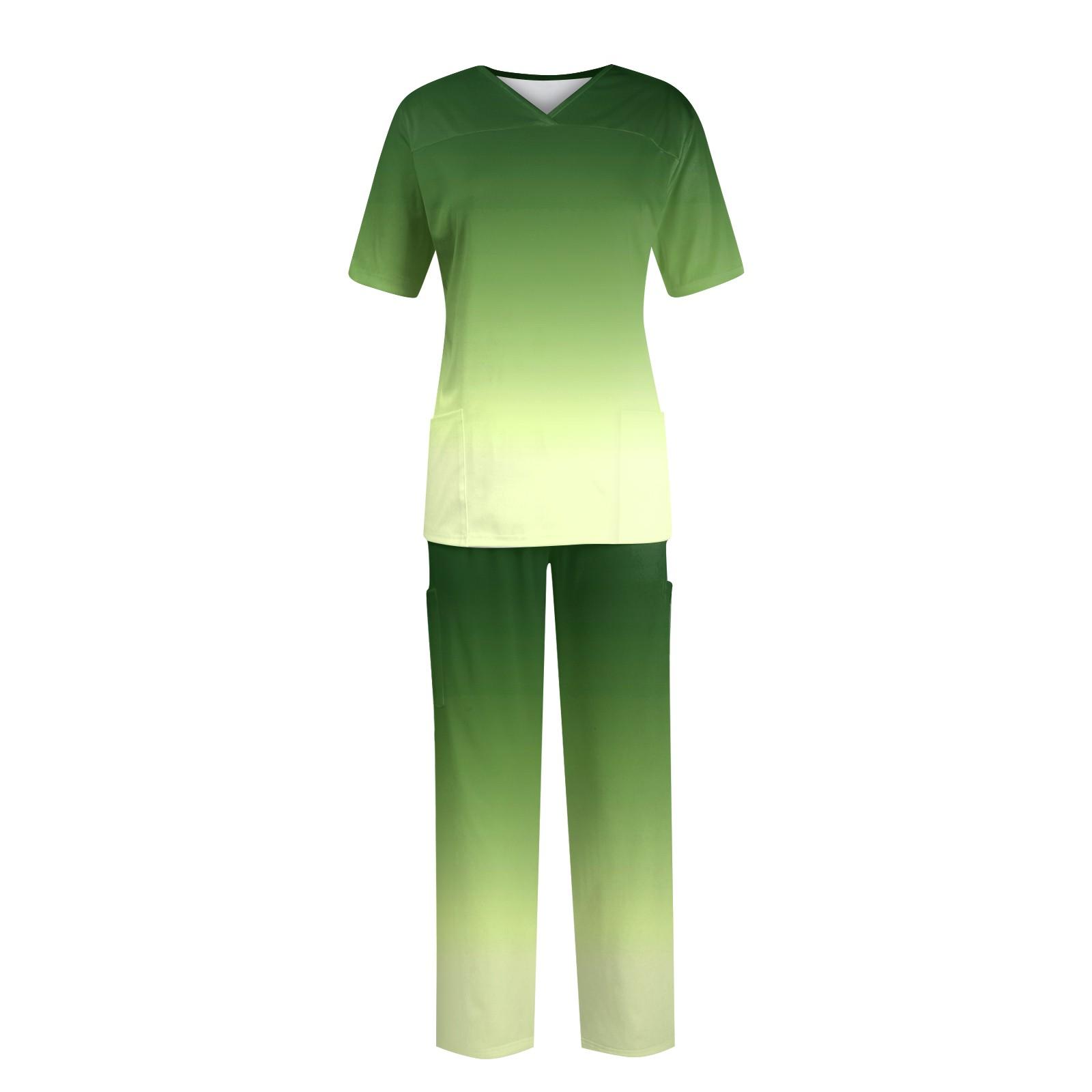

Женский топ с коротким рукавом и v-образным вырезом + брюки, рабочий комплект, свободные повседневные футболки с короткими рукавами, топ и длинные брюки, спортивный костюм L зелёный
