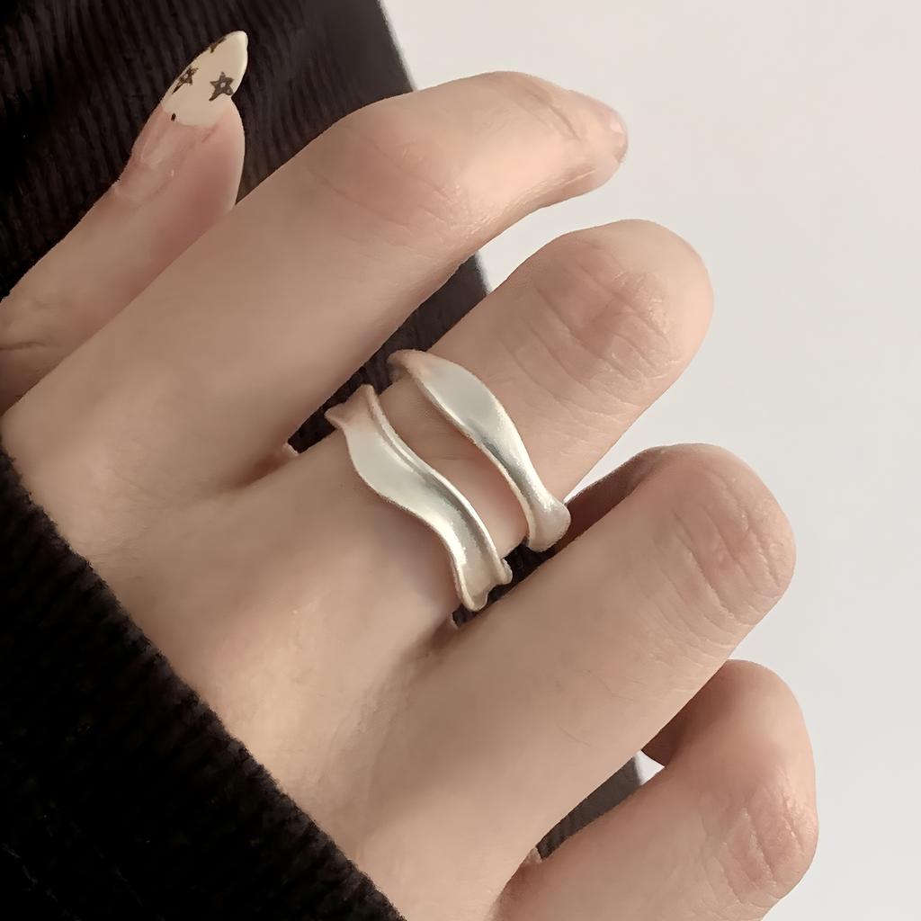 PANJBJ 925 Silver Frosting Geometry Ring for Women Wide Texture Versatile Handmade Ins Jewelry Gift