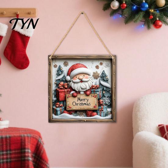 Xmas Door Hanger Christmas Wooden Hanging Sign, Gnome Snowman Angel Candle 2D Wood Plaque, Indoor Holiday Party Decor Vintage Wall for Home