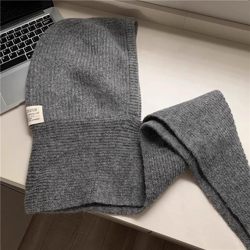 Contains wool fashionable retro balaclava hat women's autumn and winter warm hat scarf integrated new 2025