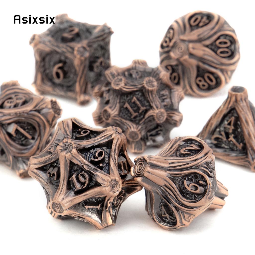 7 Pcs Copper Tree Stump Root Metal Dice Solid Metal Polyhedral Dice Set Suitable for Role-Playing RPG  Board Game Card Game