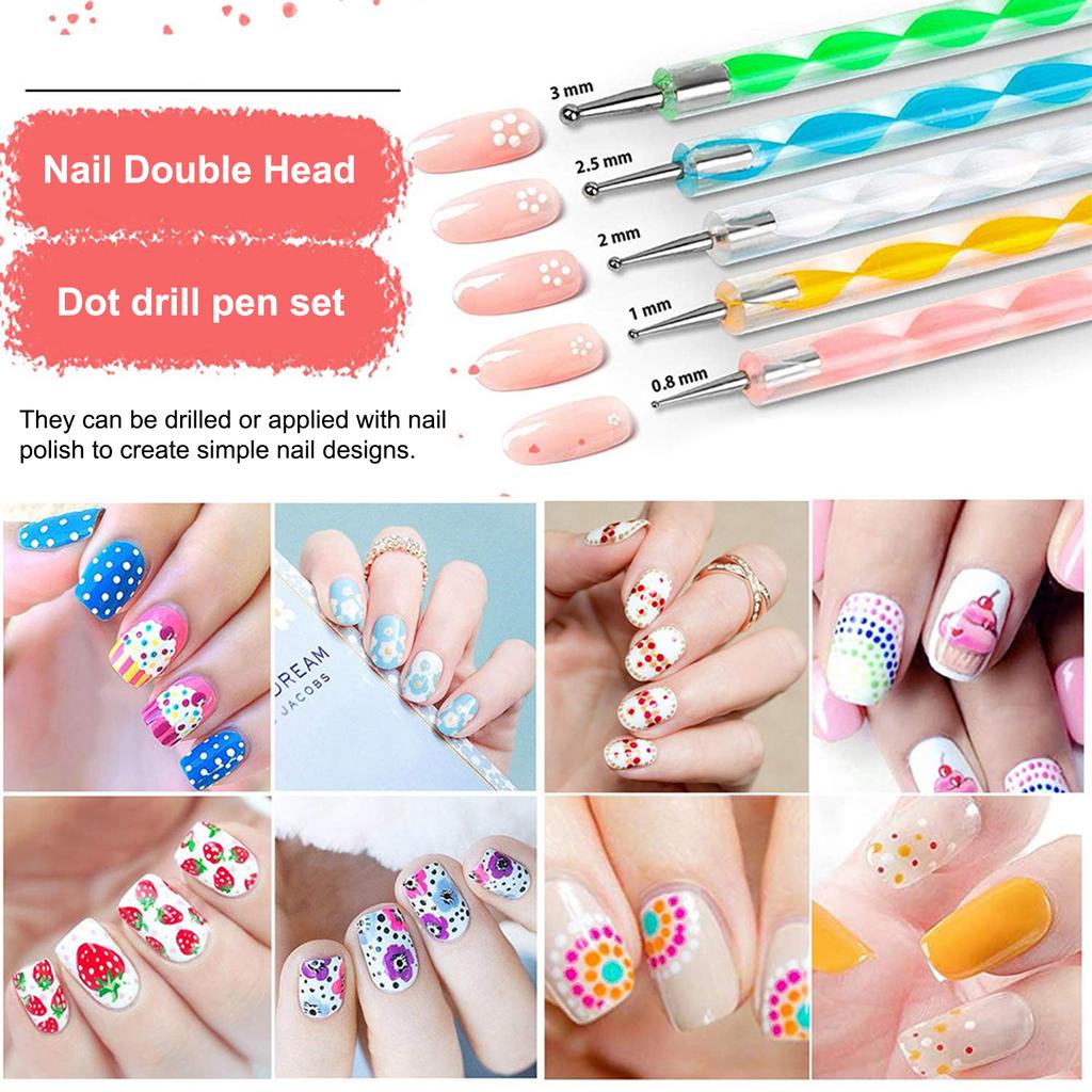 Nail Art Accessories Set Nail Decoration Kit 15Pcs Nail Pens 5Pcs Dual-ended Dotting Pens Nail