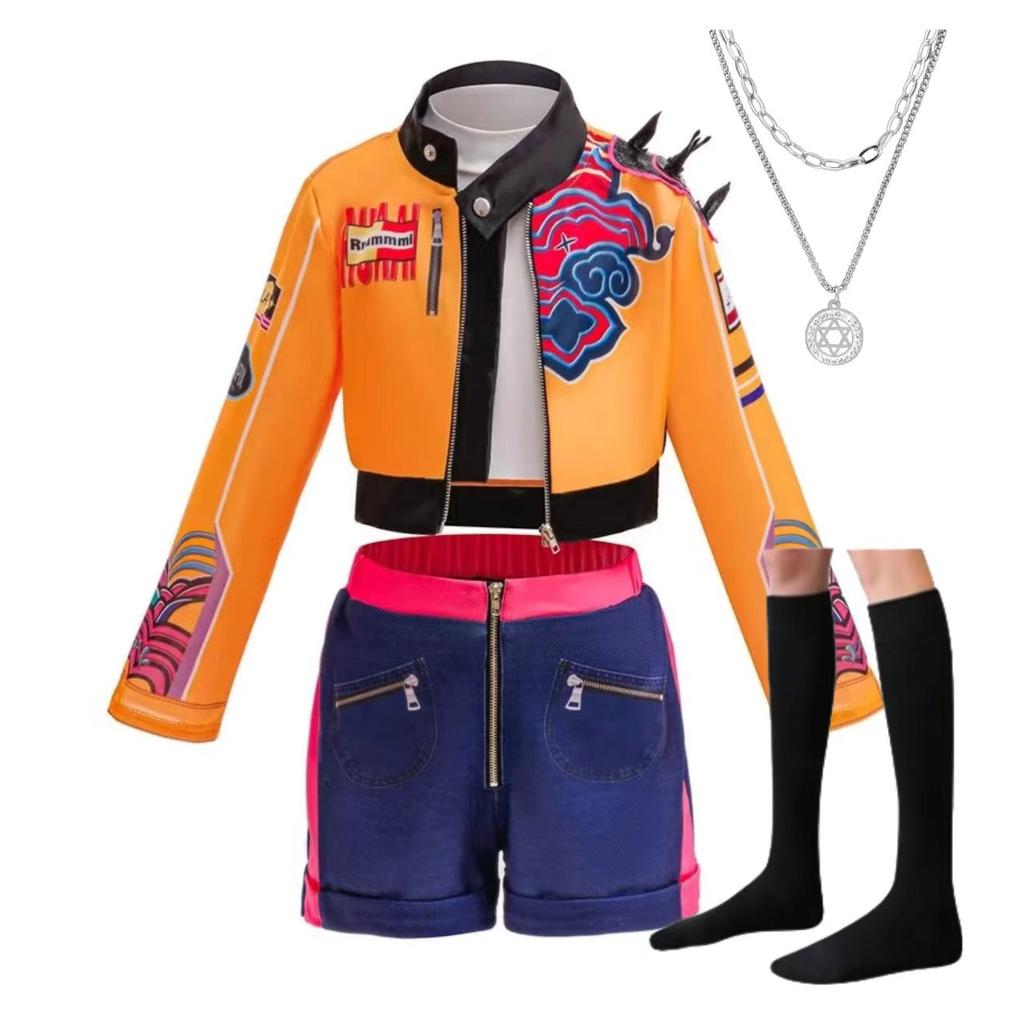 Halloween Girls Embroidered Jacket Shorts Outfits +Tassel Necklace Roleplay Theme Party Cool and Stylish Singing Costume