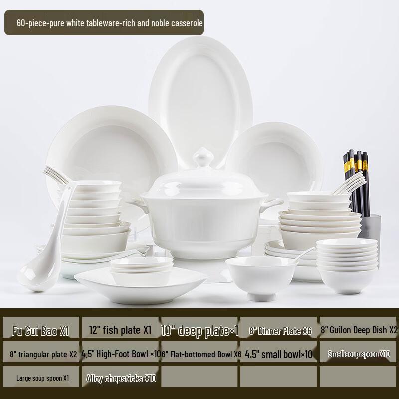 abay All White Bone China 60-Piece Dinnerware Set