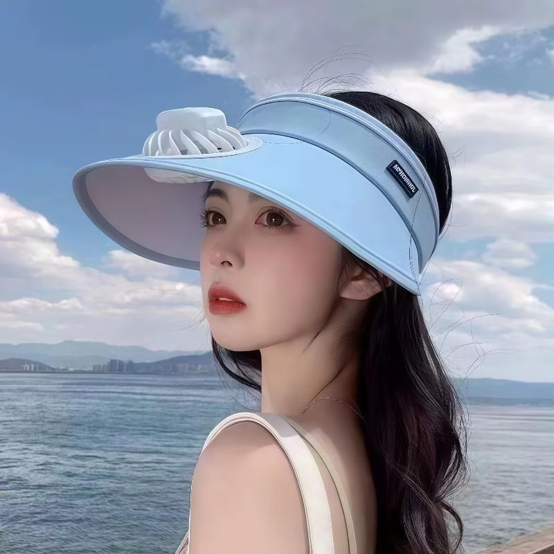 Wide Brim Outdoor Summer Sun Protection Hat with USB Fan Cooling Cap for Hiking Camping