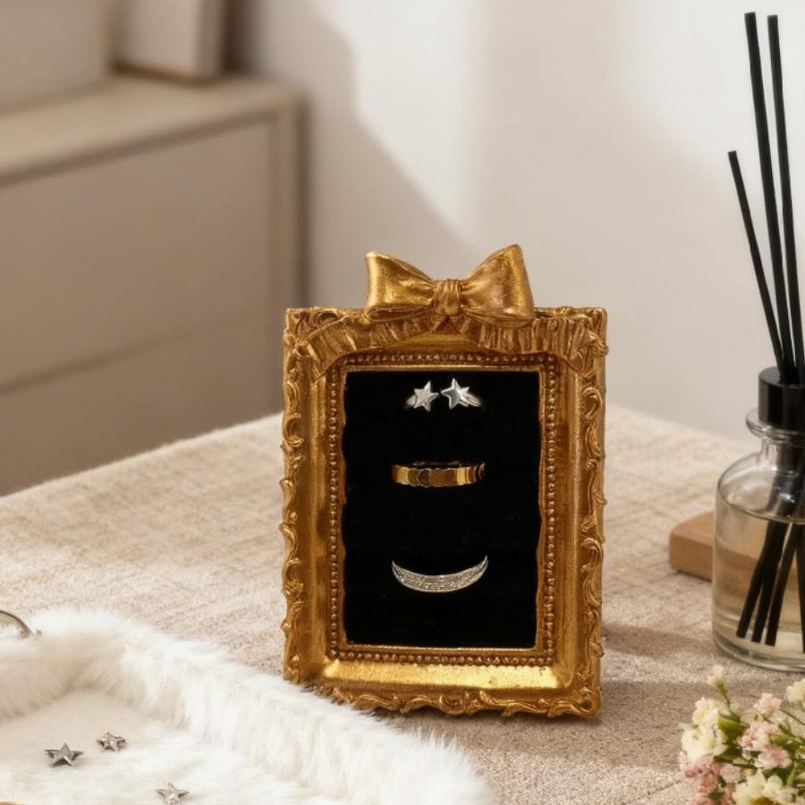 Victorian Style Photo Prop Antique Golden Ring Holder Earring Display Stand Jewelry Photography Display Vintage Background