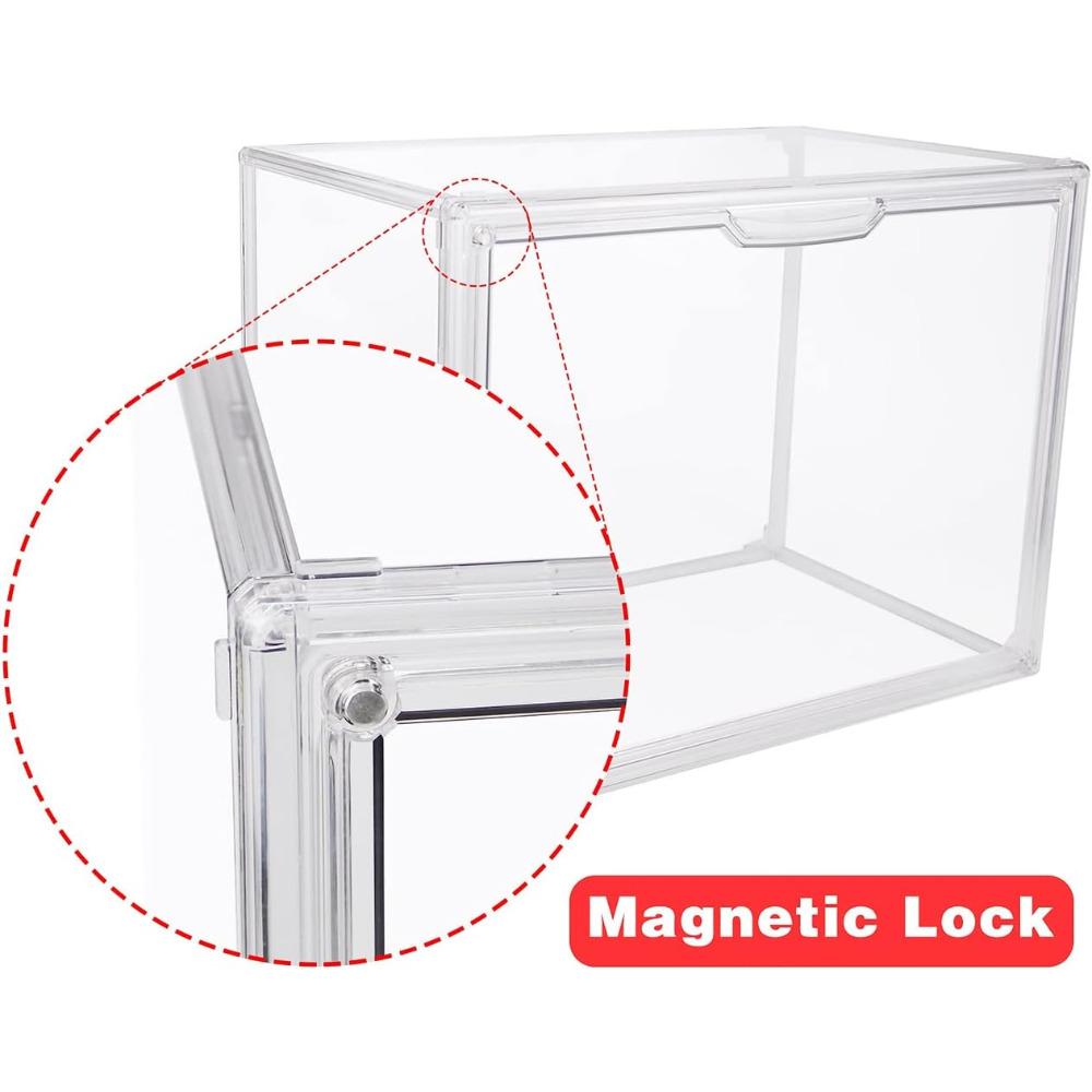 Clear Stackable Plastic Storage Bins with Magnetic Lid, Dustproof Book & Cosmetic Display Cases, Large Figures Collectibles