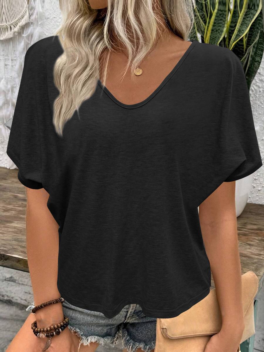 2026 European-American New V-Neck Pleated T-Shirt, Loose Fit, Short Sleeves In Candy Colors. S