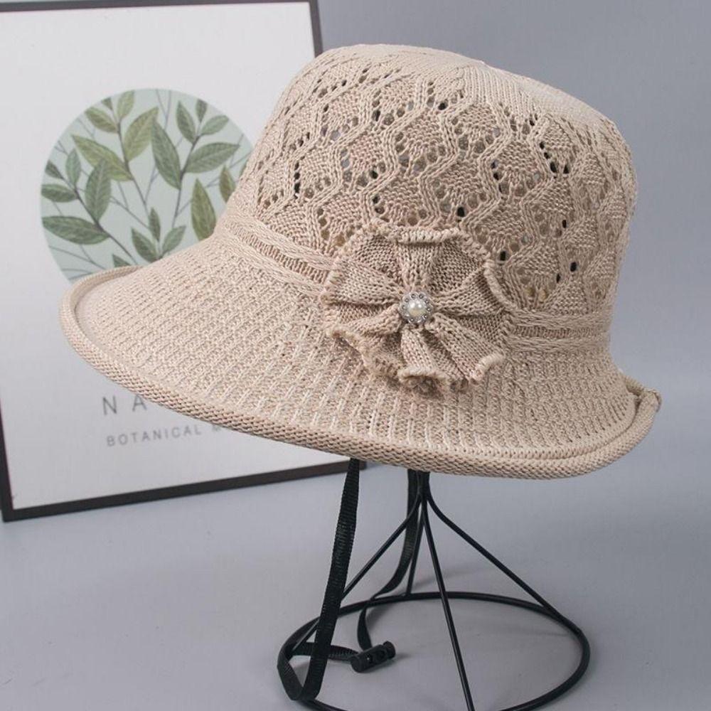 Sun Protection Sun Hat Breathable Weave Bucket Hat Lightweight Flower Pearl Woven Hat  Unisex
