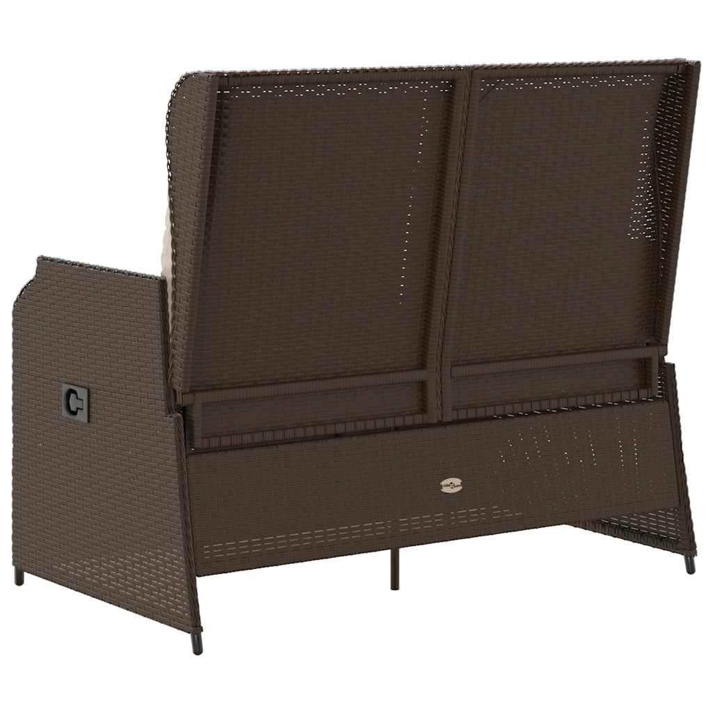 Vidaxl Folding Garden Bench with Cushions, Brown, Poly Rattan