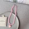 Candy Color Beaded Necklace Niche Design Fashion and Versatile Heart-shaped Necklace Women Girls Sweet Collarbone Chain Jewelry
