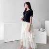 Mondead Women Chalang Fit Sheer Color Block Long Skirt
