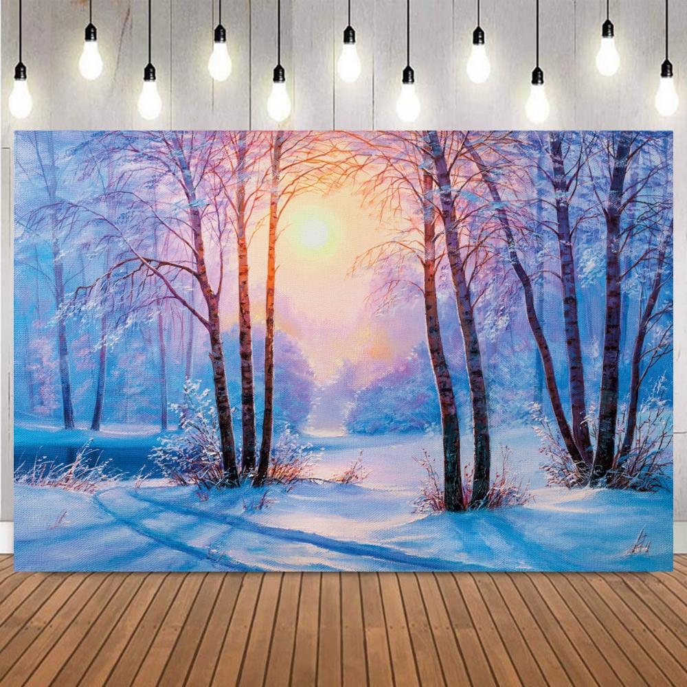 Winter Dreamy Natural Scene Photo Background Pine Forest Snow Mountain Christmas Party Home Decor Photography Backdrops Prop7