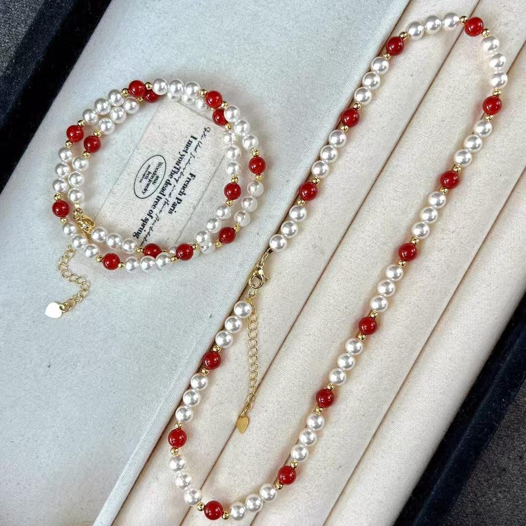 

Vintage Strong Light High Quality Artificial Crystal Pearl Natural Chalcedony Necklace Collarbone Chain