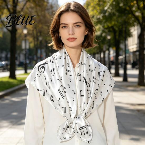 Hair Tie for Ponytail Women Satin Square Scarf 35"x35" Large Musical Note Printed Print Shawl Neck Silky Neckerchief Wrap Multifunctional Headscarf