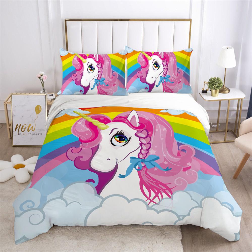 Unicorn Printed Bedding Set King Size Teen Bed Clothes Soft Highend Polyester Fashion Home Bedding Set