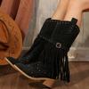 Plus Size Women's Riding Boots with Fringe Retro Style Fall/Winter New Arrival Studded Buckle Mid-Calf Boots