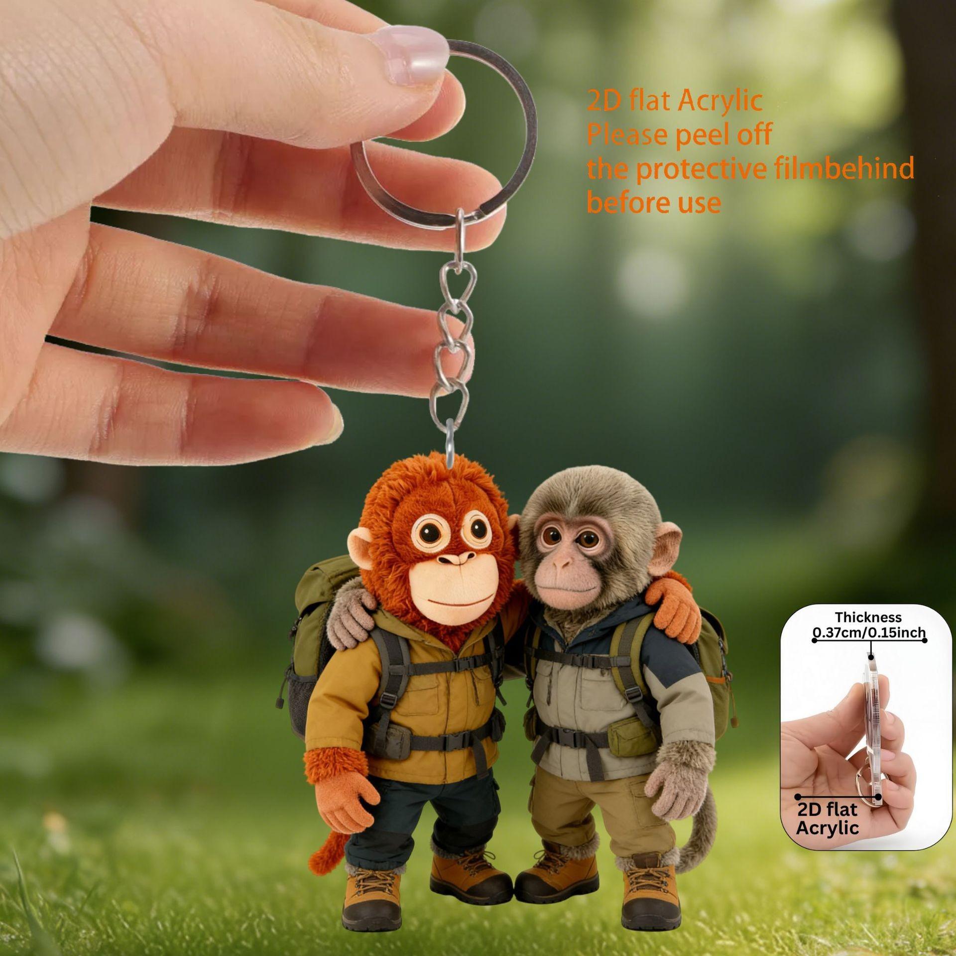 

2D Flat Cute Monkey Acrylic Keychain Decoration for Backpack Purse Car Keys Protect Punch The Monkey Doll Jewelry Toy Gift