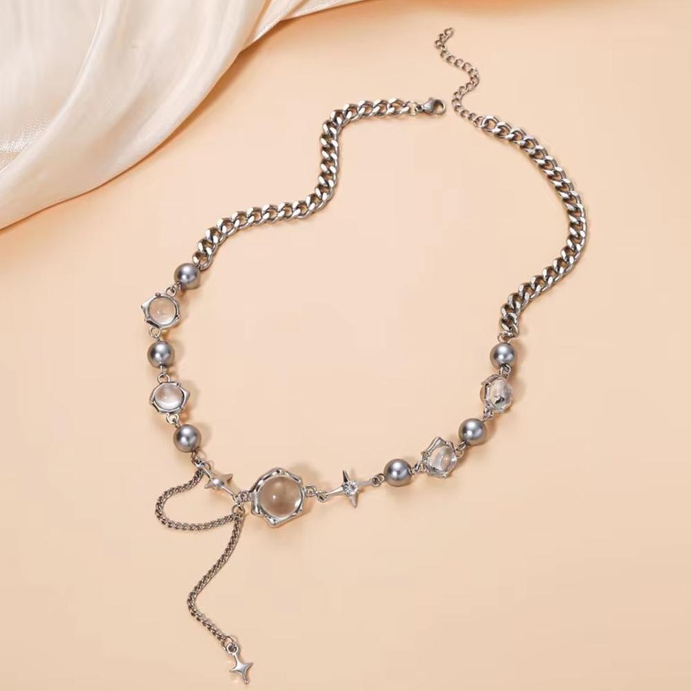 Women Choker Necklace Fairy Glass Necklace Collarbone Chain Necklace Elegant Silver-Color Party Choker